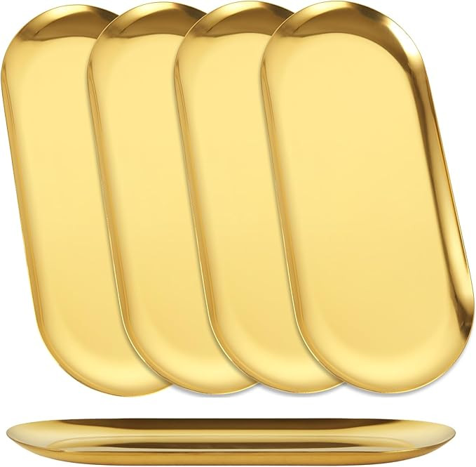 5PCS Stainless Steel Serving Tray Set Gold Platters for Serving Food Party Medium Metal Trays Dec... | Amazon (US)