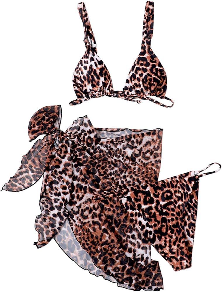 Zaxicht Women's Bikini Swimsuits with Wrap Skirt, Sexy Tie Dye 3 Pieces Strings High Cut Bikini S... | Amazon (US)