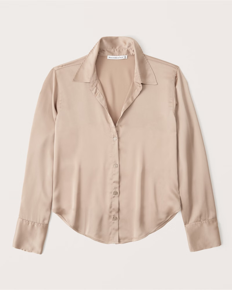 Long-Sleeve Satin Button-Up Shirt | Abercrombie & Fitch (US)