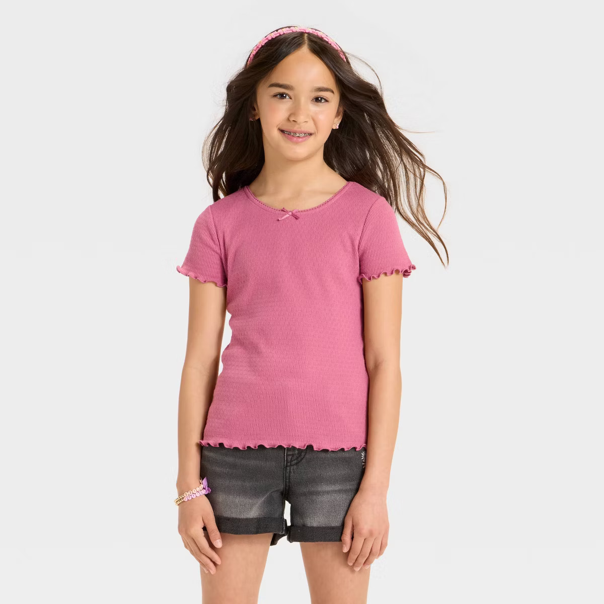 Girls' Short Sleeve Fitted Pointelle T-Shirt - Cat & Jack™ | Target
