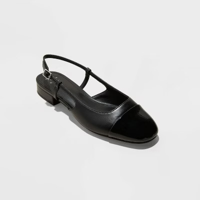 Women's Maxine Cap-toe Slingback Flats - A New Day™ Black 6.5 | Target
