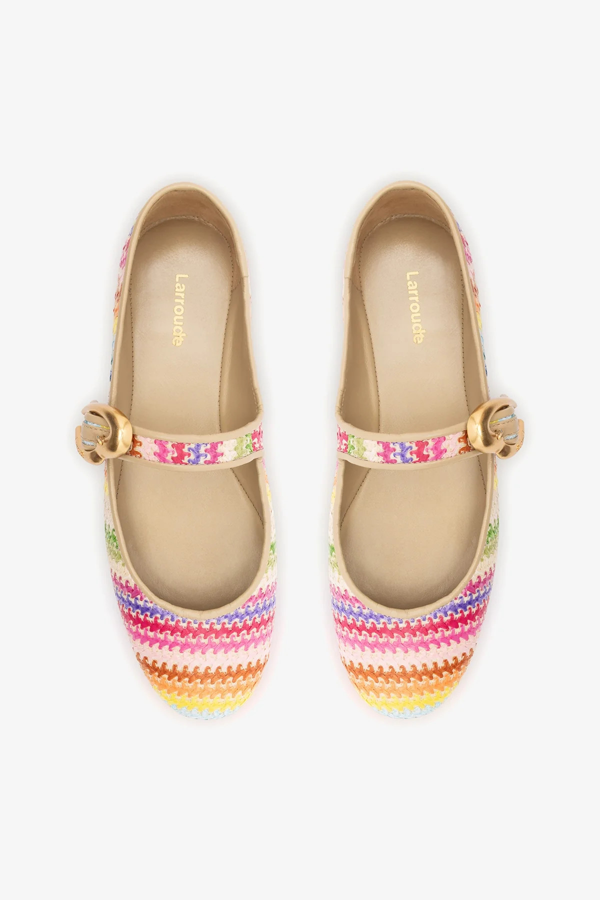 Verona Ballet Flat In Rainbow Raffia and Beige Leather | Larroude