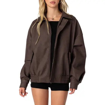 EDIKTED Mori Oversize Faux Leather Jacket in Brown at Nordstrom, Size Small | Nordstrom