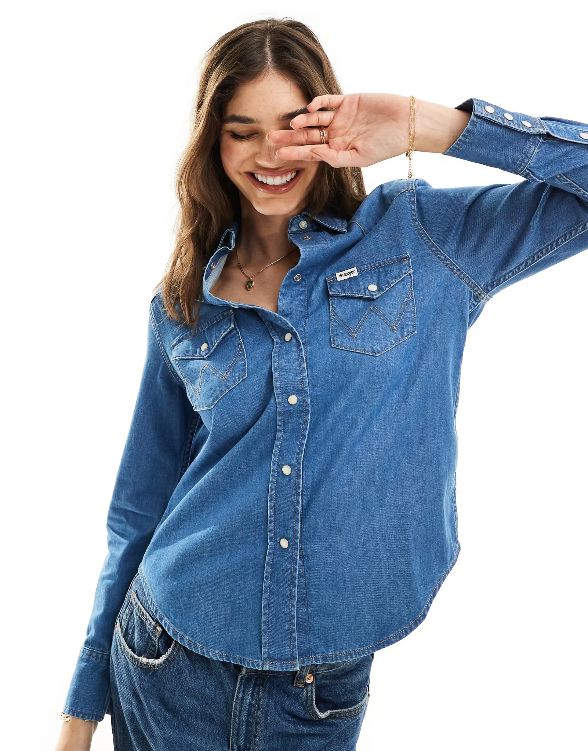 Wrangler – Klassisches Western-Jeanshemd in mittlerer Waschung | ASOS (Global)