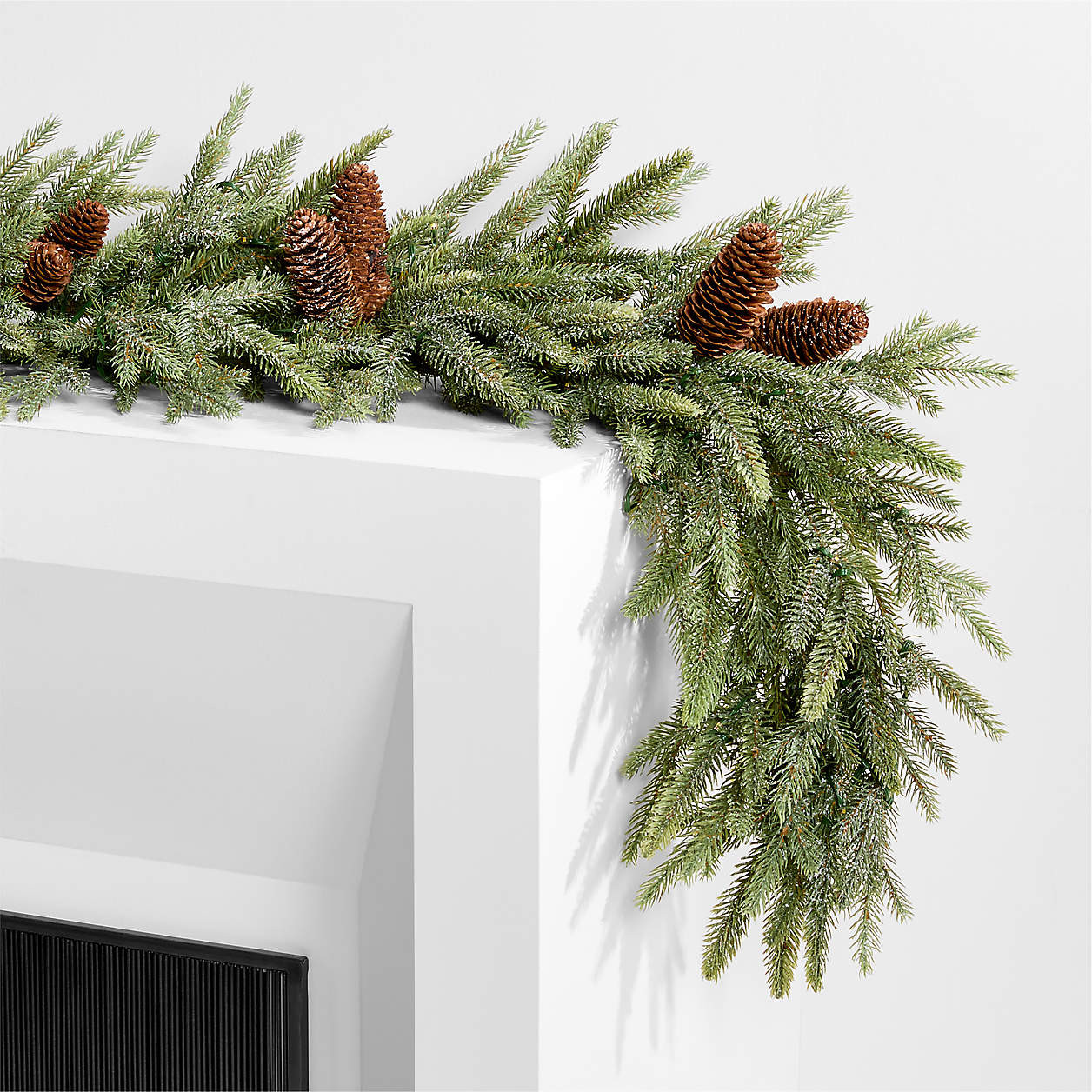 Faux Frosted Pre-Lit LED Norway Spruce Christmas Garland 6' + Reviews | Crate & Barrel | Crate & Barrel