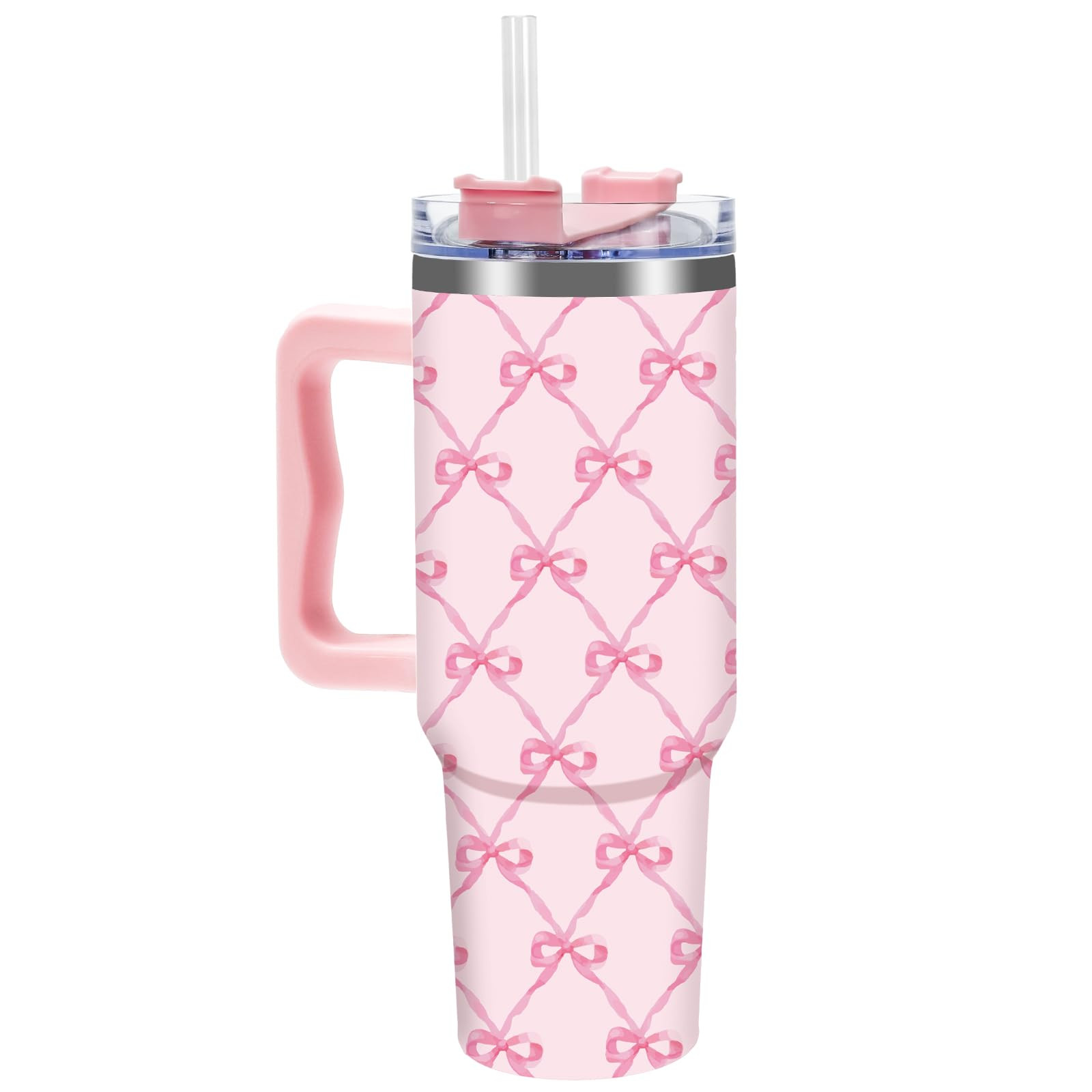 Blue Bow Tumbler with Straw and Lid 40oz Blue White Bow Knot Stainless Steel Cup with Handle Cute... | Amazon (US)