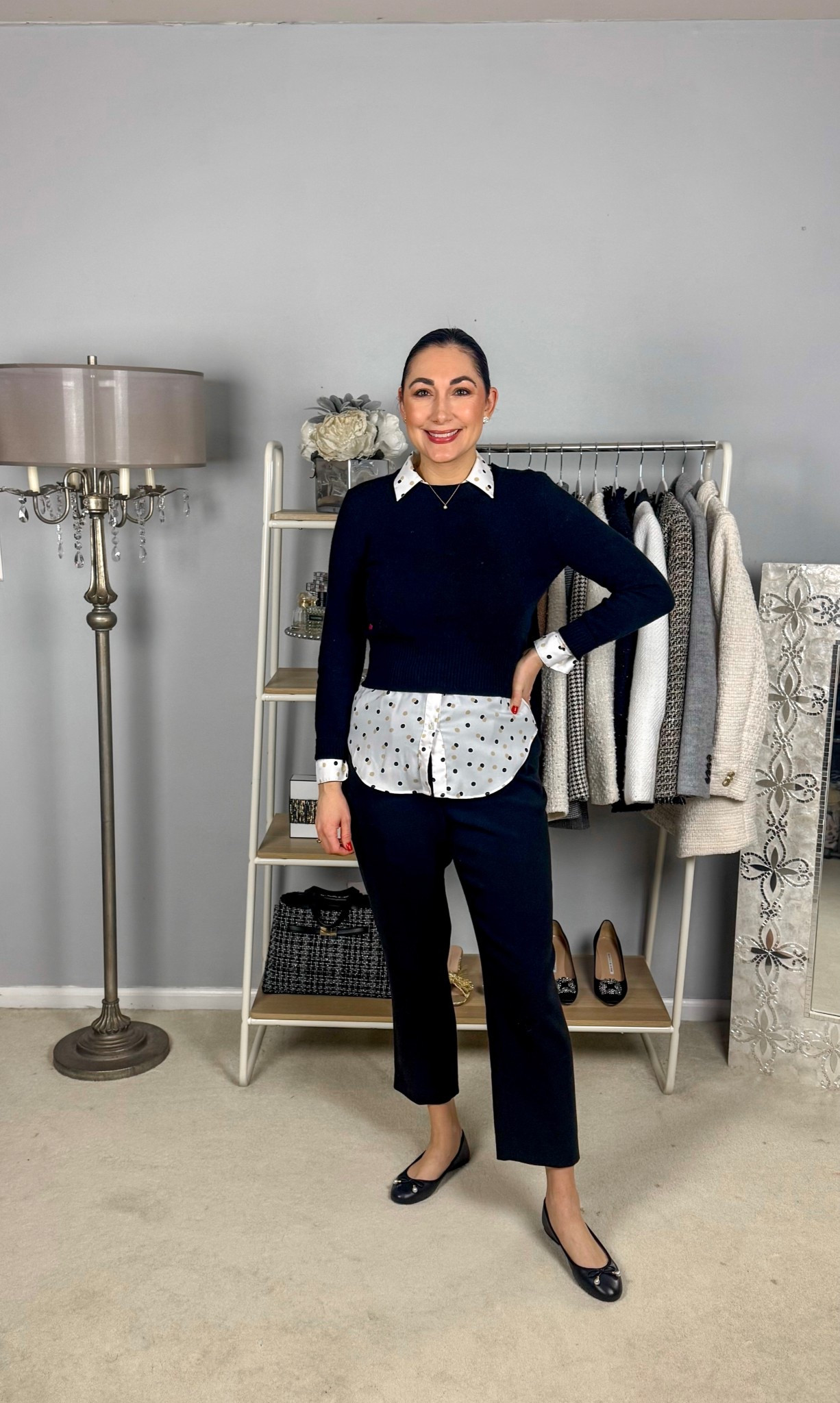 Business casual work outfit of the day 🖤

Black cashmere sweater size small, TTS
Polka dot blouse
Black pants
Black ballet flats size 6.5, sized down half size

Work wear
Office outfit 


#LTKSeasonal #LTKWorkwear #LTKootd