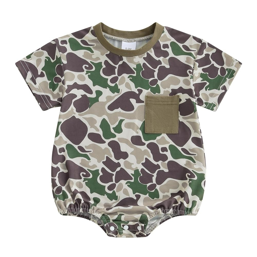 Newborn Baby Boy Camo Onesie Short Sleeve Bubble Romper Camouflage Tshirt Bodysuit Infant Summer ... | Amazon (US)