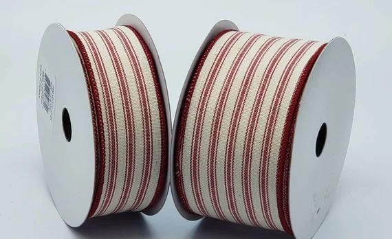 10 Yards Wired Ticking Ribbon ~ 1.5 or 2.5 inch Red & Cream Striped Ticking Ribbon | Etsy (US)