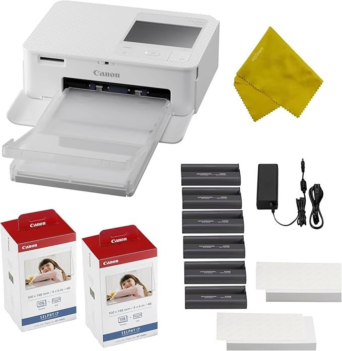 Canon SELPHY CP1500 Compact Photo Printer (White) w/Canon KP-108IN Color Ink Paper Set 2-Pack (21... | Amazon (US)