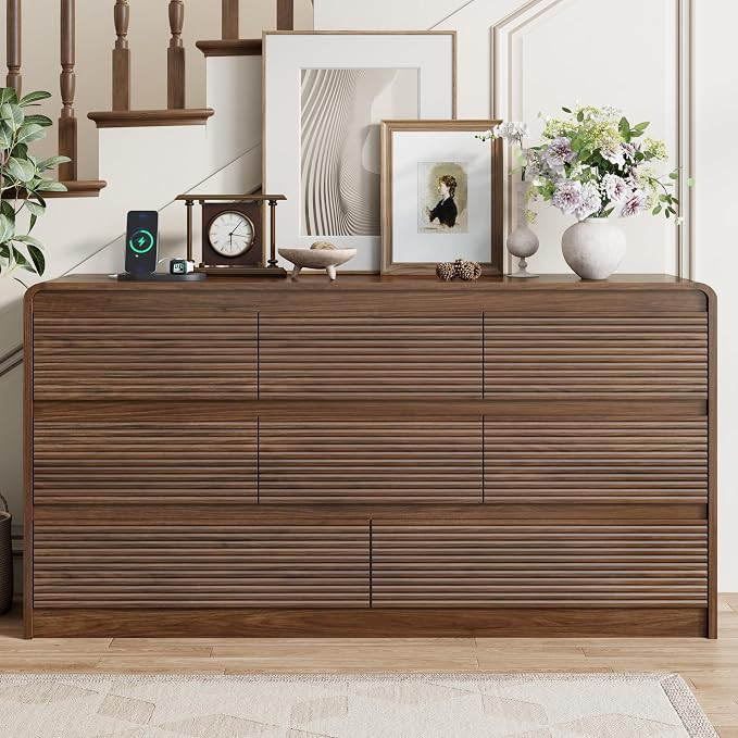 Gyfimoie 8 Drawer Dresser for Bedroom, 55"Chest of Drawer with Power Outlet | Modern Long Walnut ... | Amazon (US)