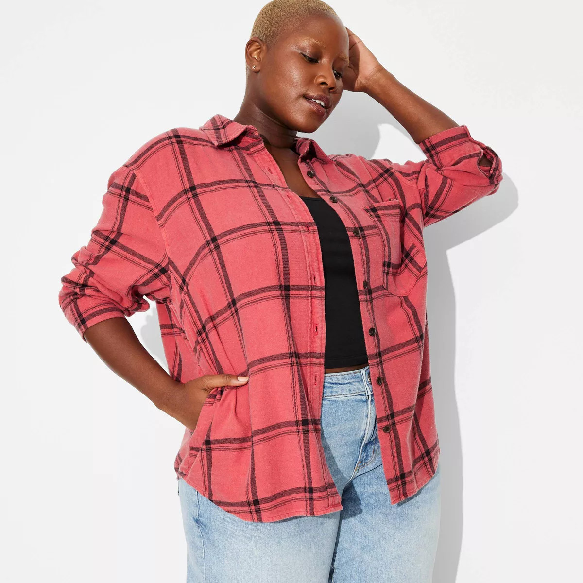 Women's Long Sleeve Oversized Flannel Button-Down Shirt - Wild Fable™ | Target