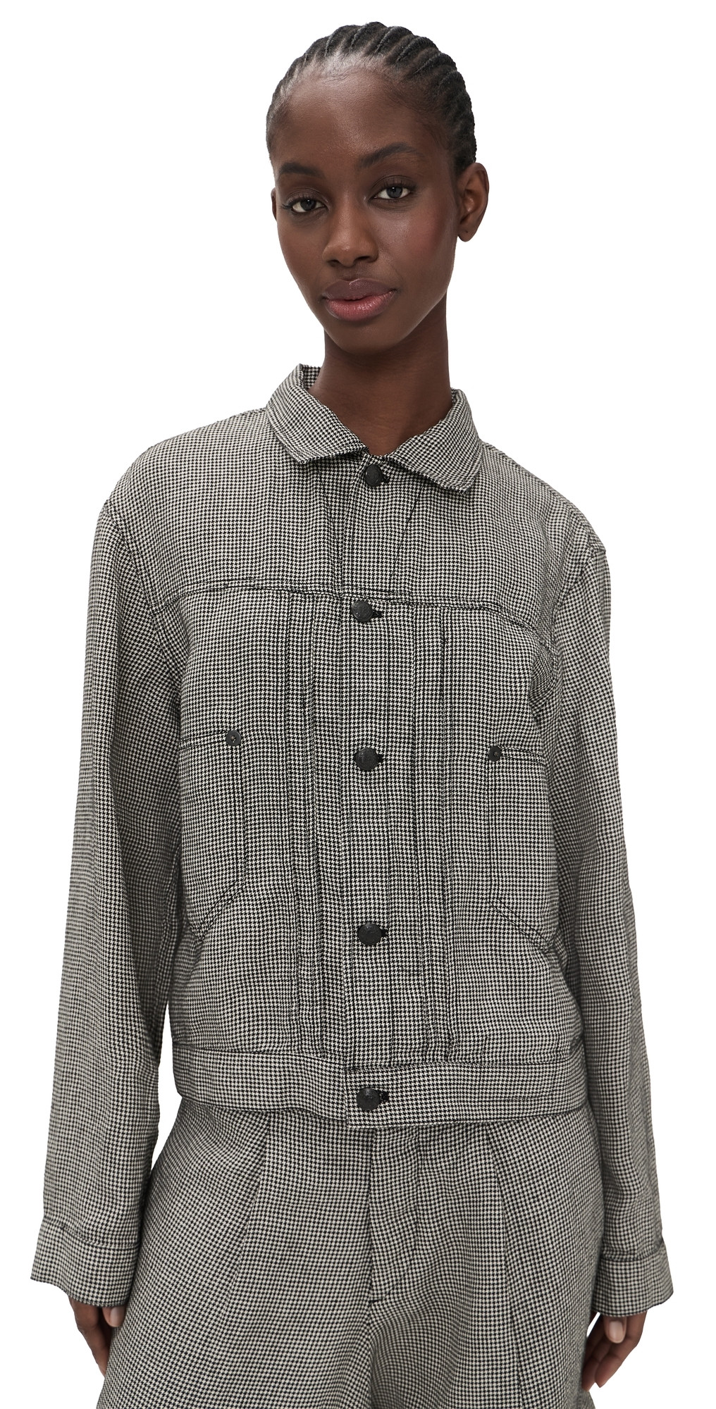 R13 Relaxed Pleated Trucker Jacket Black And White Houndstooth L | Shopbop