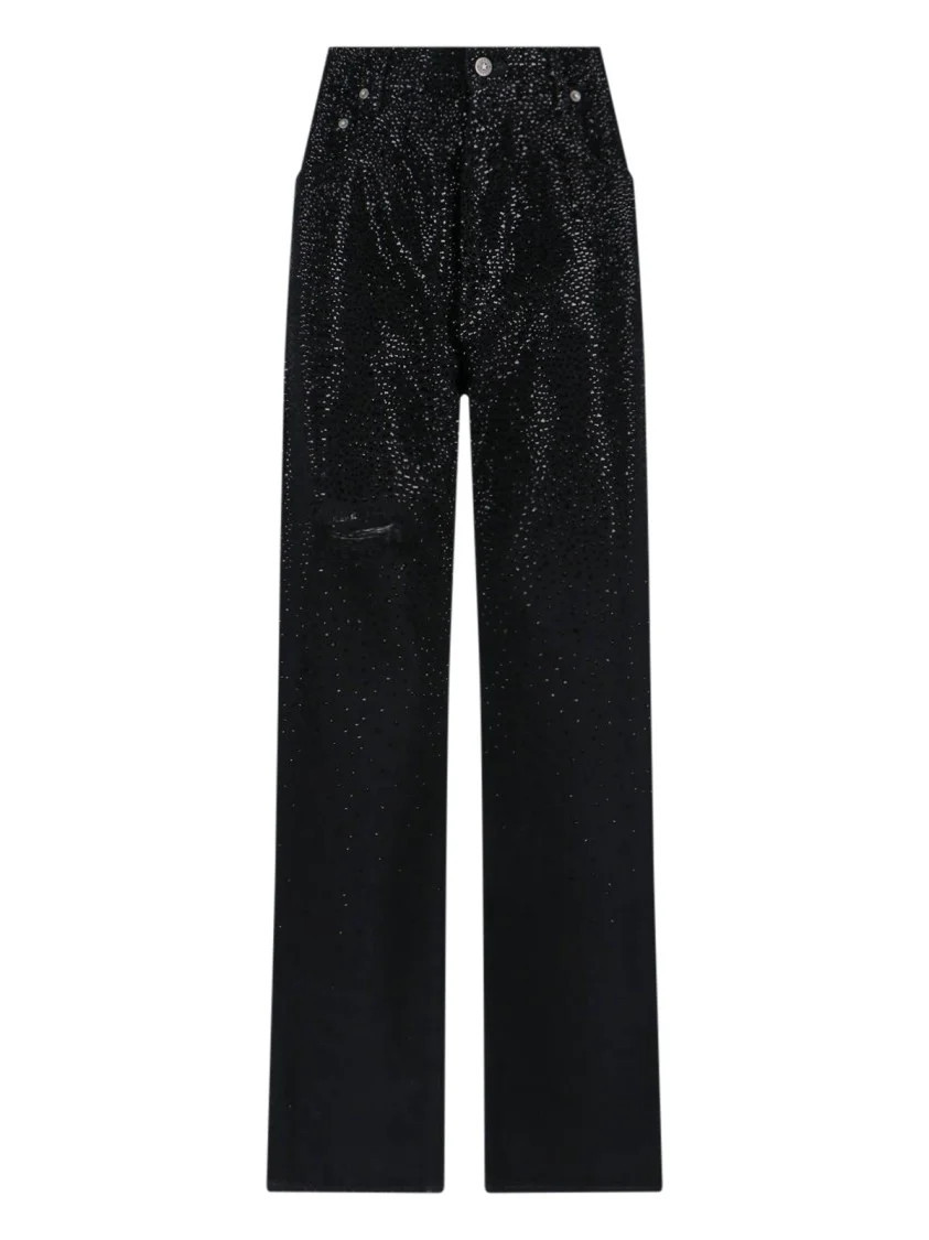 Straight Jeans With Rhinestones Black Denim | Shop Simon