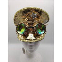 Gold Sequin Police Hat With Goggles | Music Festival Burning Man Pride Retro 1970S | Etsy (US)