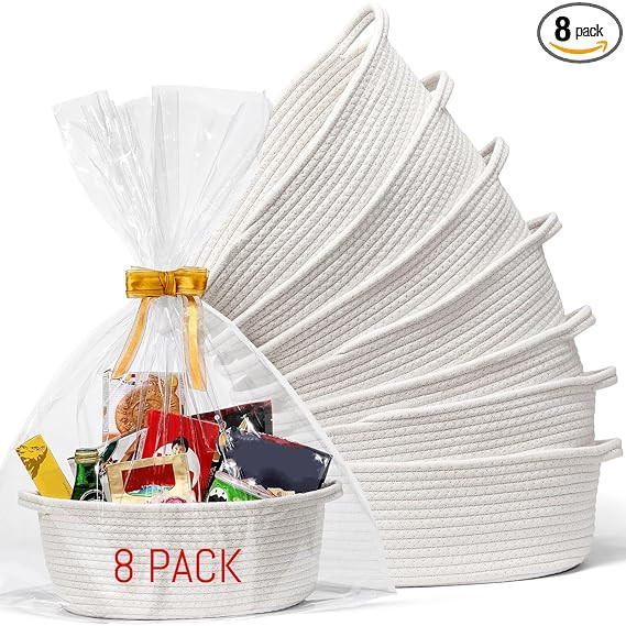 8 Pack Small Woven Basket with Gift Bags and Ribbons, All 12"x 8"x 5", Empty Decorative Gift Ches... | Amazon (US)