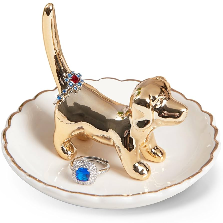 Dog Mom Gifts for Women - Gold Dog Ring Holder Trinket Dish Jewelry Holder Ring Organizer Engagem... | Amazon (US)