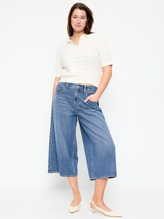Mid-Rise Baggy Wide-Leg Culotte Jeans | Old Navy (US)