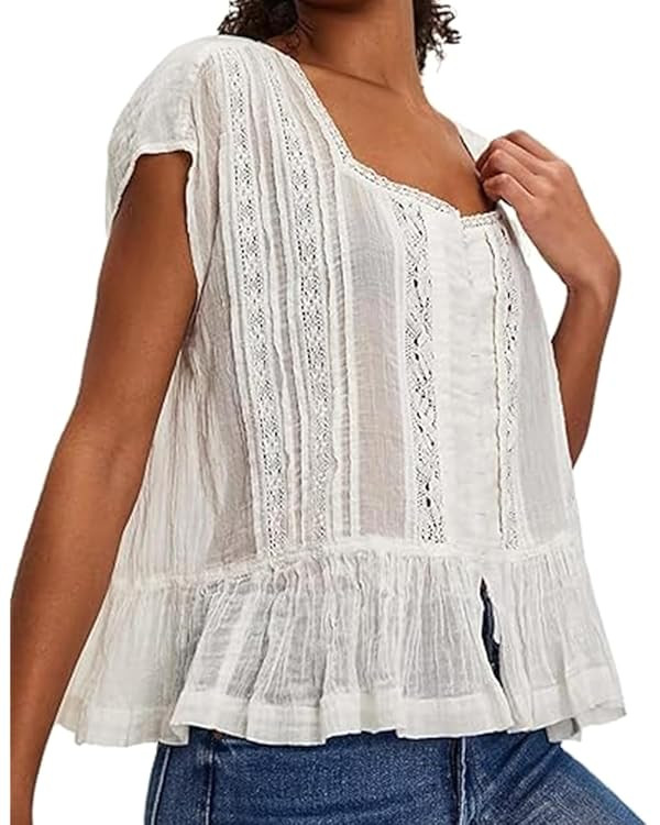 Women Pleated Crop Tank Tops Sleeveless Bow Tie Babydoll Peplum Shirt Going Out Blouse Loose Summ... | Amazon (US)