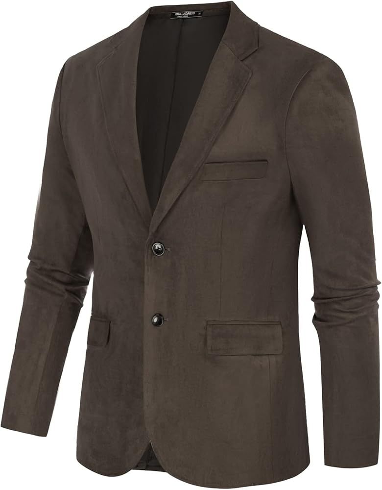 Men's Suede Leather Blazer Jacket Casual 2 Buttons Sport Blazer Coat with Pockets | Amazon (US)