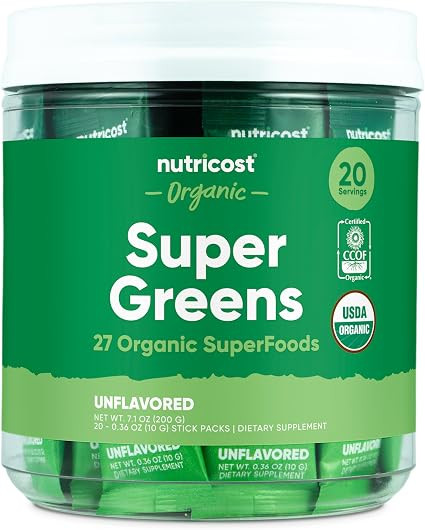 Nutricost Organic Super Greens (Unflavored) 20 Stickpacks - Gluten-Free, Non-GMO | Amazon (US)