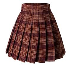 Hoerev Women Girls Thick Wool Fabric for Cold Weather Versatile Plaid Pleated Skirt with Shorts | Amazon (US)