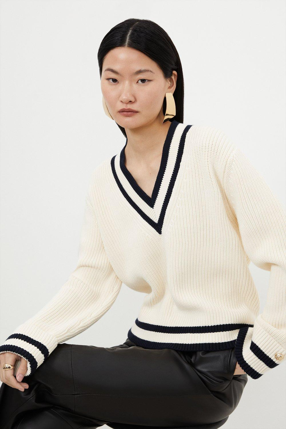 Cotton V Neck Knit Boxy Jumper | Karen Millen UK + IE + DE + NL