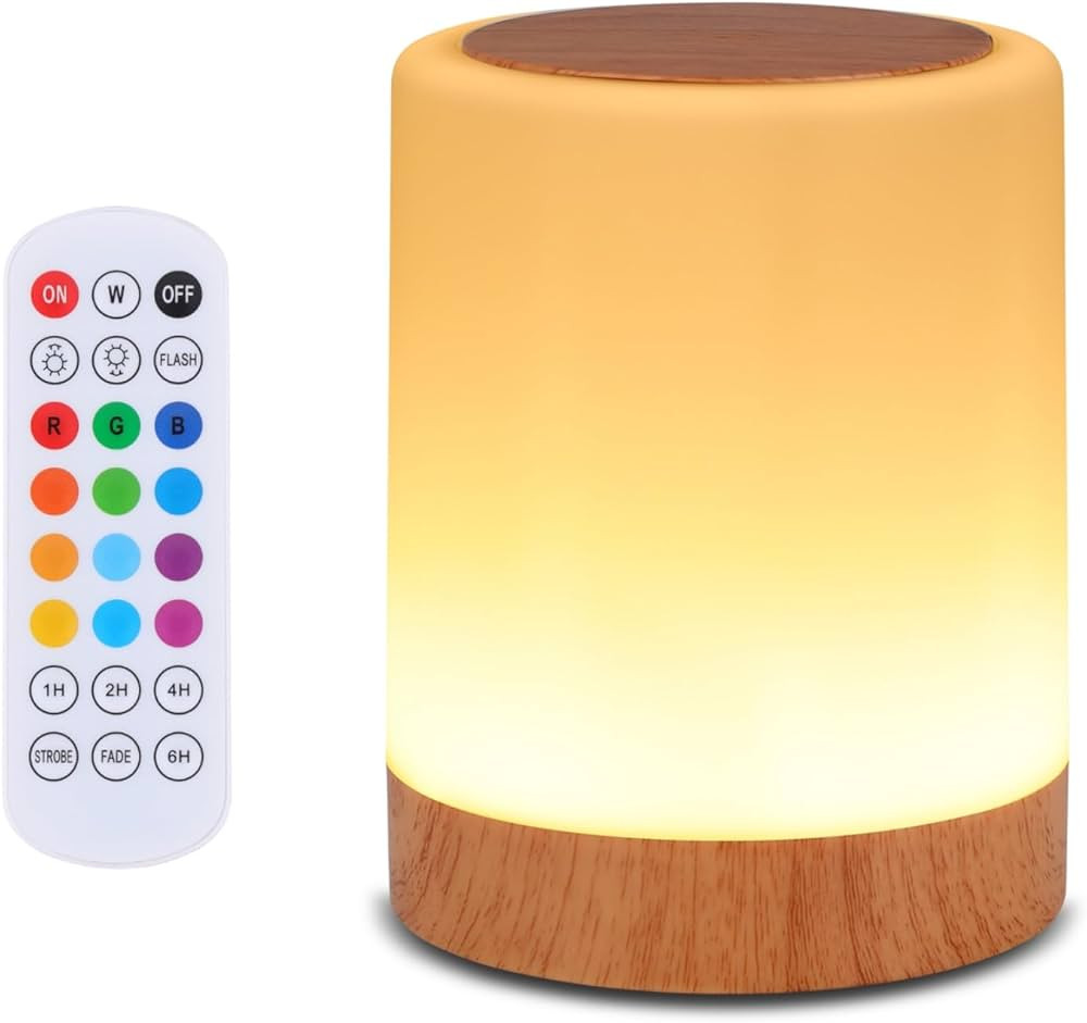 OORUN Touch Bedside Table Lamp,13 RGB Colors & 5 Brightness, USB Rechargeable Desk Lamp, Remote C... | Amazon (US)