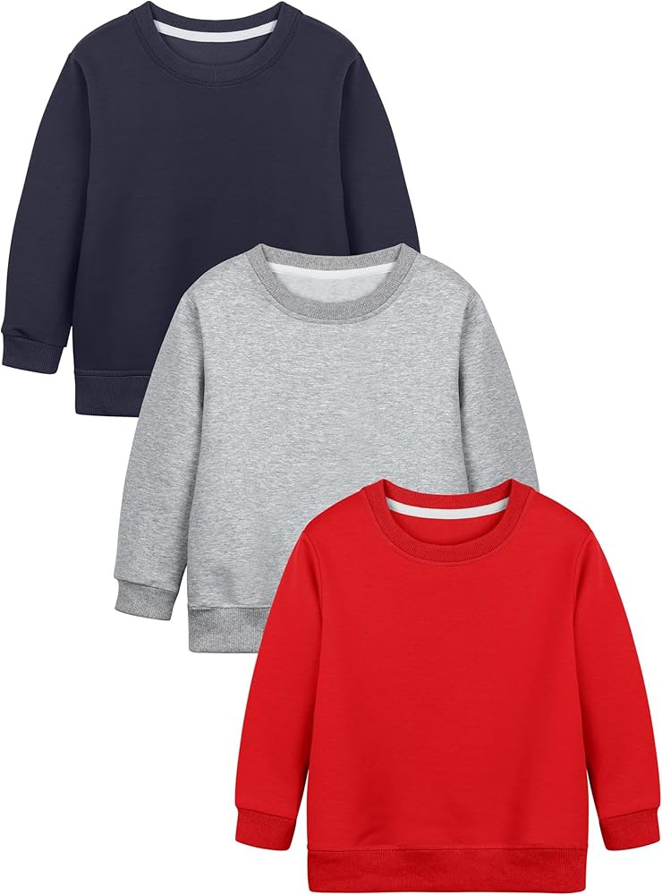 Cooraby 3 Pack Baby and Toddler Boys Crewneck Sweatshirts Kids Solid Cotton Pullover Hoodie Long ... | Amazon (US)