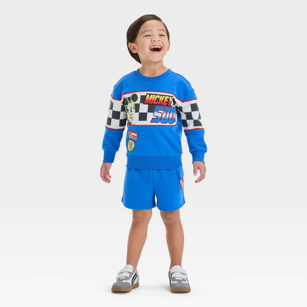 Toddler Boys' 2pc Disney Mickey Mouse Racing Pullover Top & Shorts Set - Blue | Target
