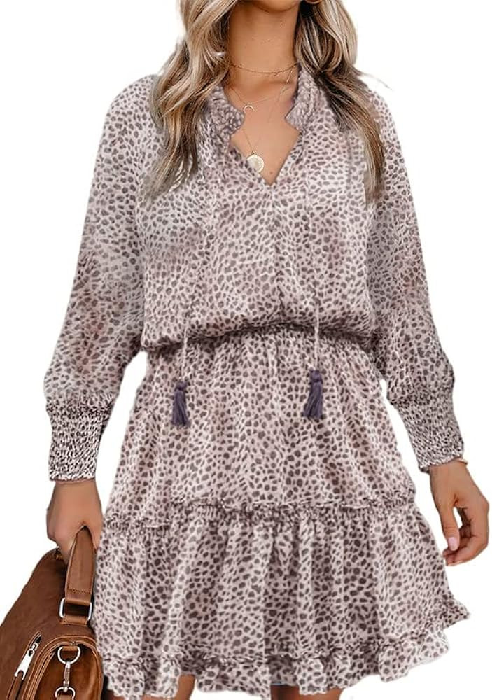 Womens 2023 Split V Neck Ruffle Chiffon Elegant Mini Short Skirt Dresses | Amazon (US)