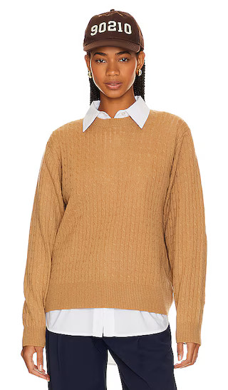 Cashmere Cropped Cable Crew in Camel | Revolve Clothing (Global)