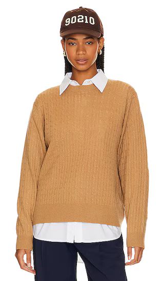 Cashmere Cropped Cable Crew in Camel | Revolve Clothing (Global)
