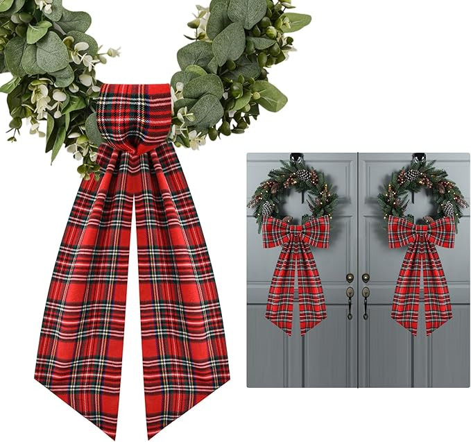 2 Pack Wreath Sash for Front Door Boxwood Wreath Sash Christmas Garland Front Door Porch Decor(Ch... | Amazon (US)