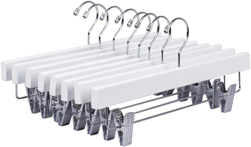 Amber Home Solid White Wooden Pants Skirt Hangers 24 Pack Bottom Hanger for Slacks Jeans with 2-A... | Amazon (US)