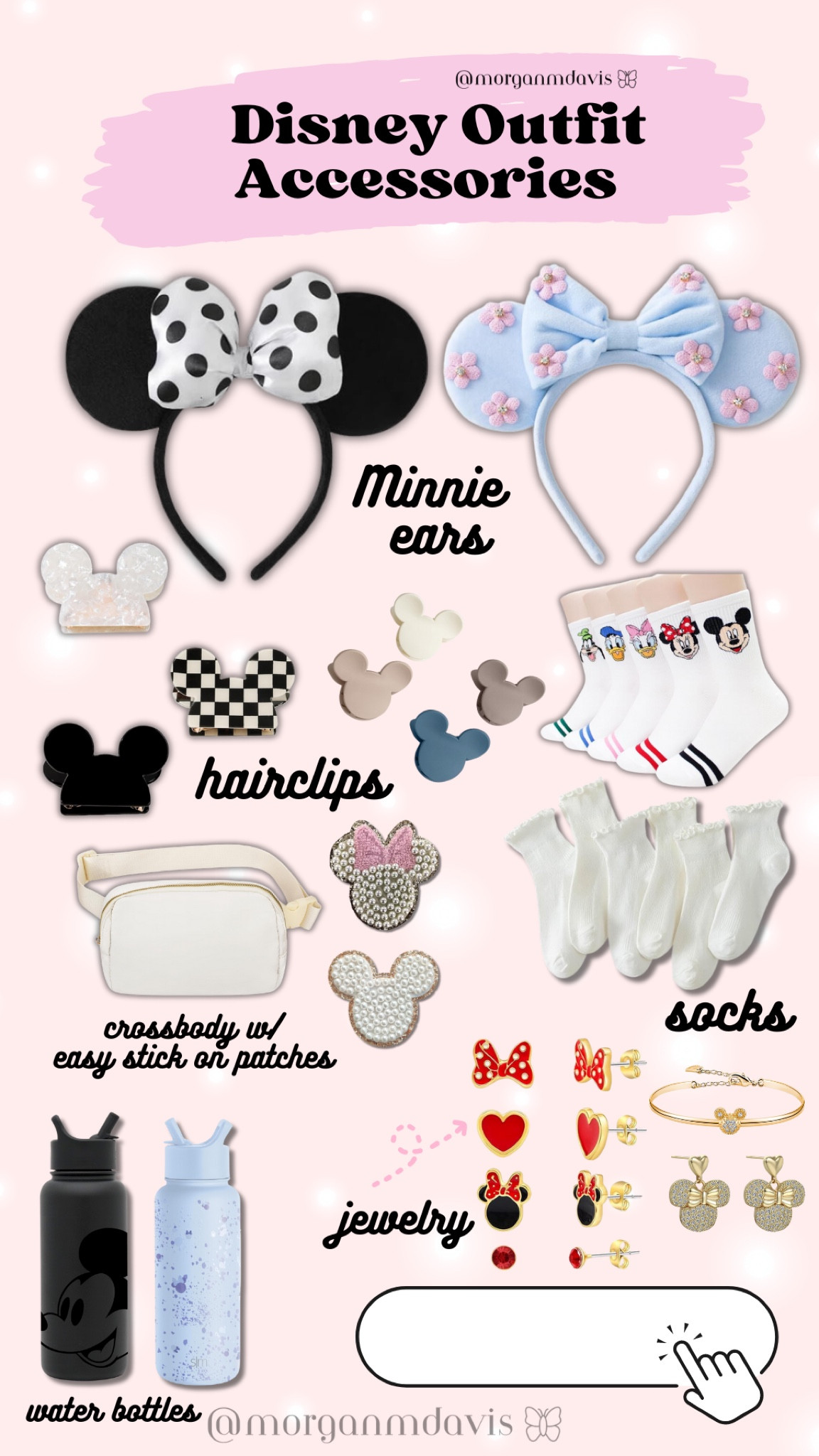Disneyland accessories. Minnie Mouse jewelry// black white and red outfits// ankle socks // crossbody 