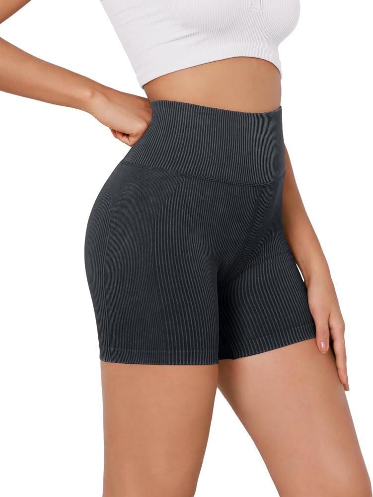 ODODOS Seamless Yoga Shorts for Women, High Waist Butt Lifting Acid Washed Ribbed Workout Gym Run... | Amazon (US)