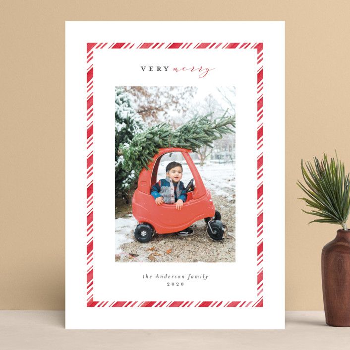 "Peppermint" - Customizable Holiday Photo Cards in Red by Stardust Design Studio. | Minted
