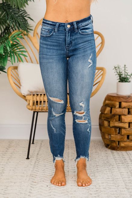 Tiffany Mid Rise Distressed Jeans | The Pink Lily Boutique