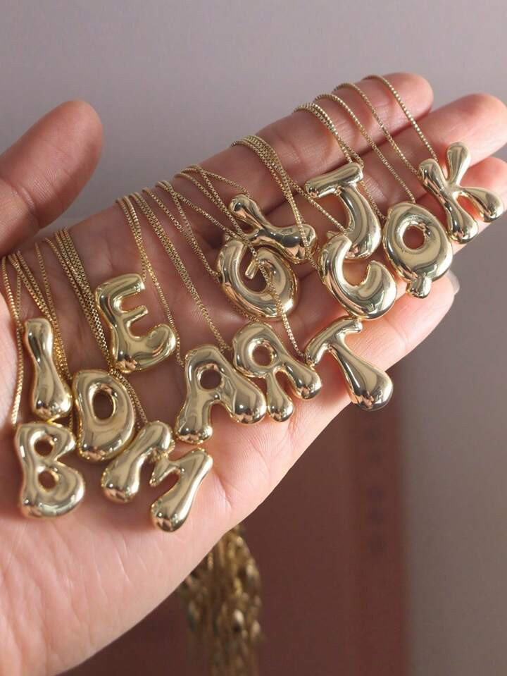 Stainless Steel Copper Chunky Alphabet Balloon Bubble Initial Letter Pendant Necklace For Women J... | SHEIN