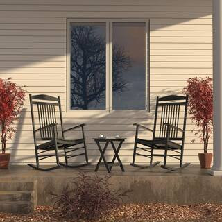 VEIKOUS 3-Piece Black Solid Wood Patio Outdoor Rocking Chair Set PG0207-01BK-1 - The Home Depot | The Home Depot