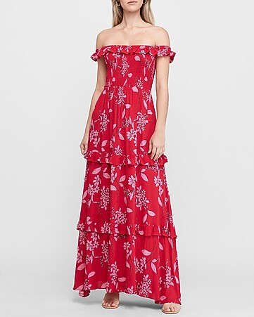 Floral Off The Shoulder Tiered Maxi Dress | Express