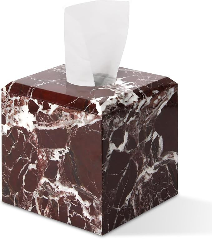 Natural Marble Square Tissue Box Cover, Rosso Lepanto, 5.71 * 5.71 * 5.51 | Amazon (US)