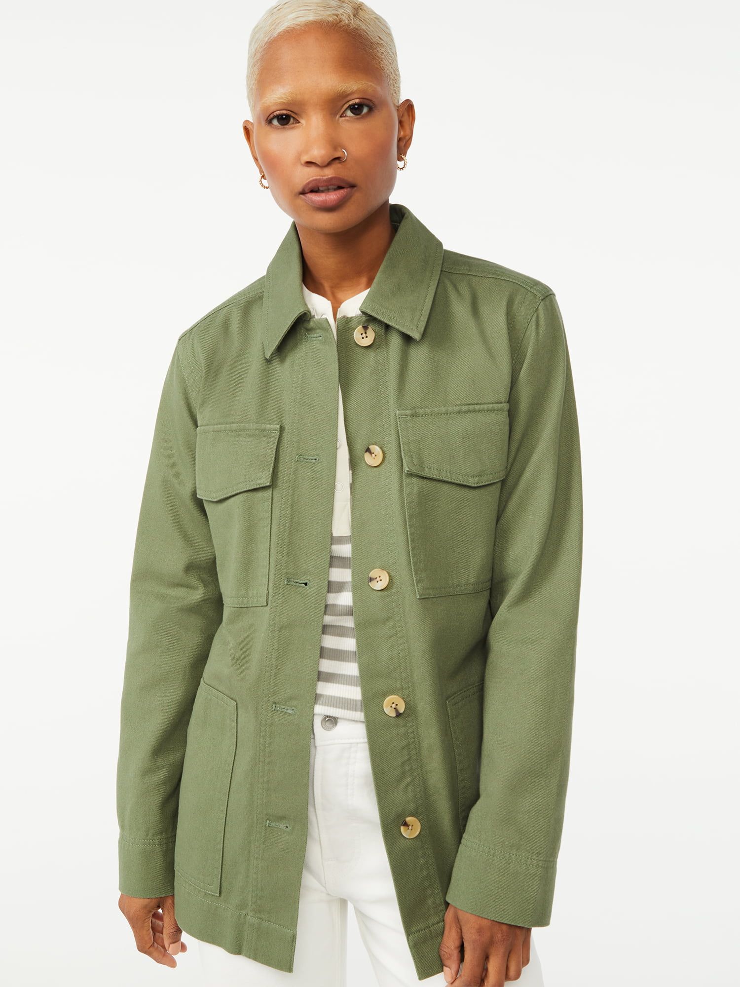 Free Assembly Women's Button-Front Utility Jacket - Walmart.com | Walmart (US)