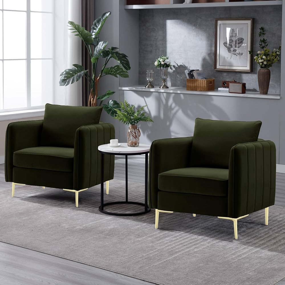 RXRRXY Modern Velvet Accent Chair Sets of 2, Upholstered Single Sofa Chairs Armchair with Square ... | Amazon (US)