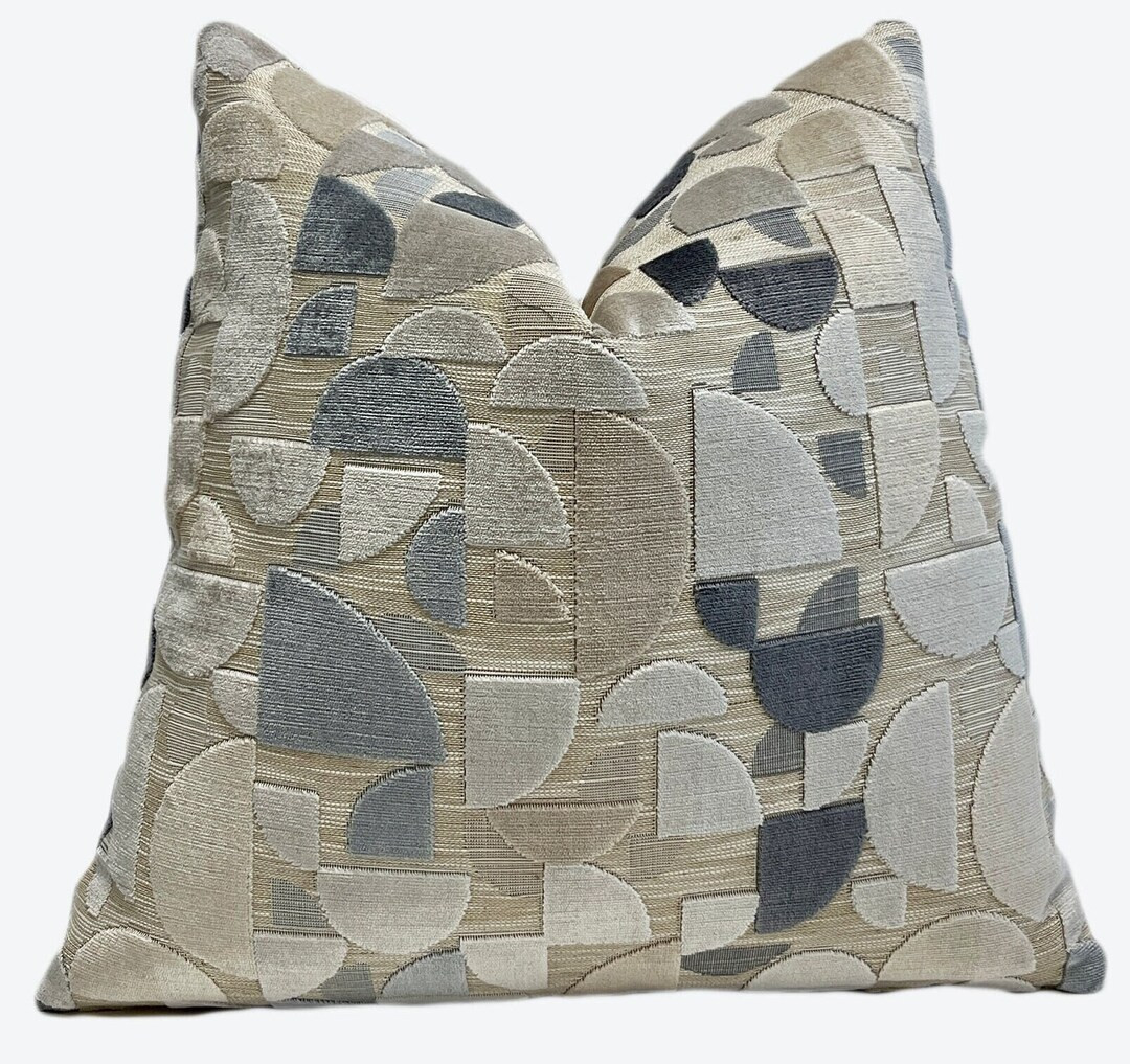 Taupe, Steel Blue, Gray Geometric Velvet Throw Pillow Cover | Taupe Decorative Pillow Cover | Cou... | Etsy (US)