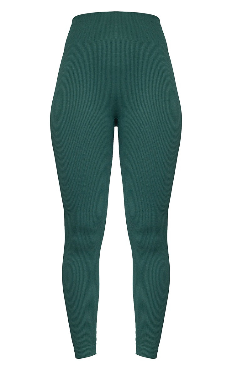 Green Ribbed Seamless Sport High Waist Legging | PrettyLittleThing UK
