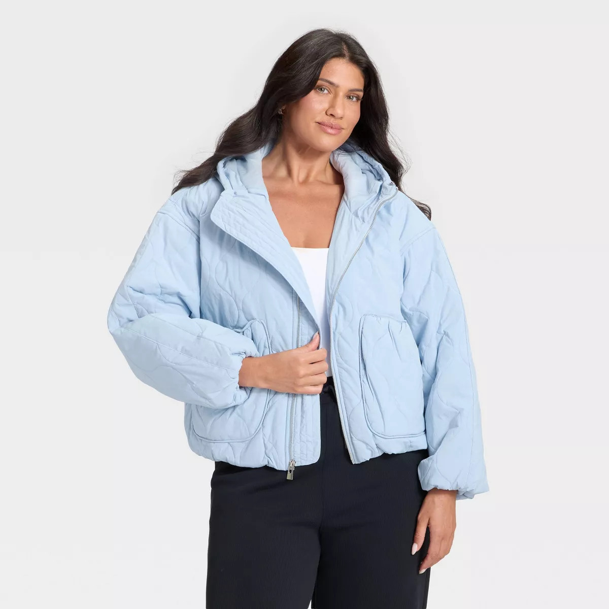 Women's Quilted Hooded Jacket - All In Motion™ Light Blue XS | Target