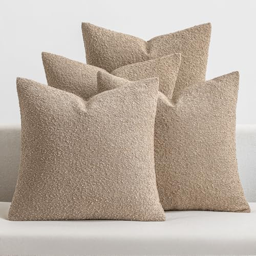 MIULEE Pack of 4 Decorative Textured Boucle Throw Pillow Covers 18x18 Inch Camel Accent Solid Pillow Cases Soft Couch Cushion Covers for Modern Farmhouse Boho Chair Sofa Bed Livingroom Home Decor | Amazon (US)