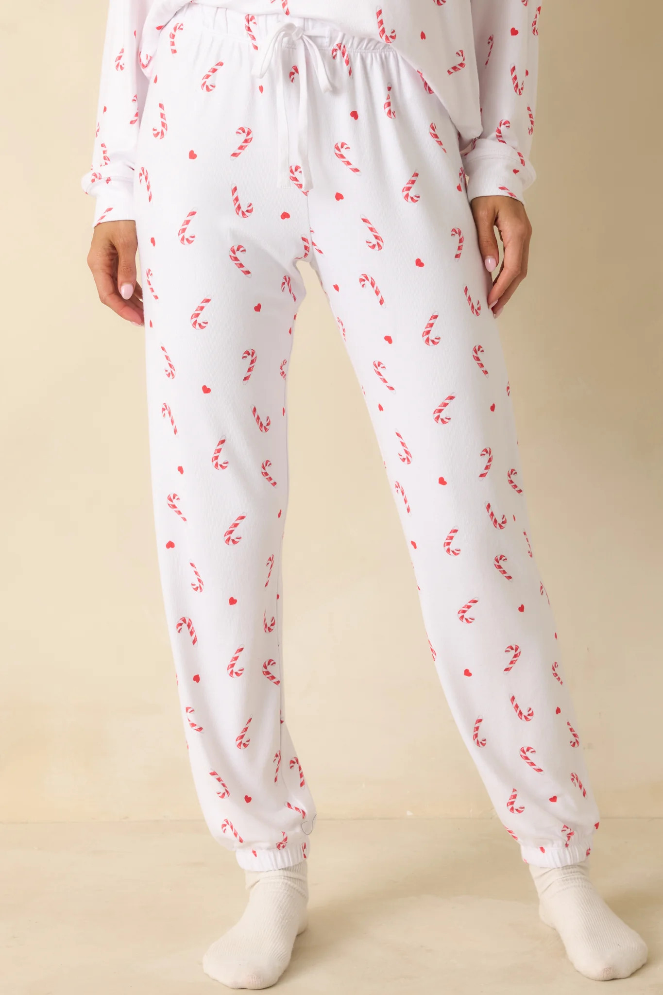 Z Supply White Knit Cozy Candy Pajama Pants | Red Dress
